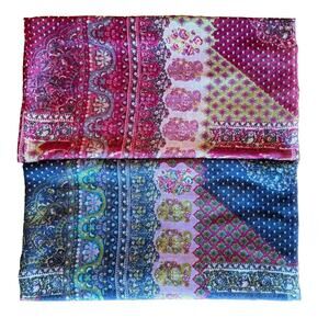 J Jill Infinity Scarf LOT (2) 33"x21" Purple Blue Paisley Floral Patchwork EUC